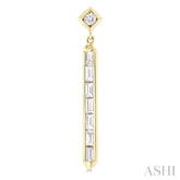 5/8 ctw Kite and Vertical Bar Baguette and Round Cut Diamond Fashion Long Earrings in 14K Yellow Gold